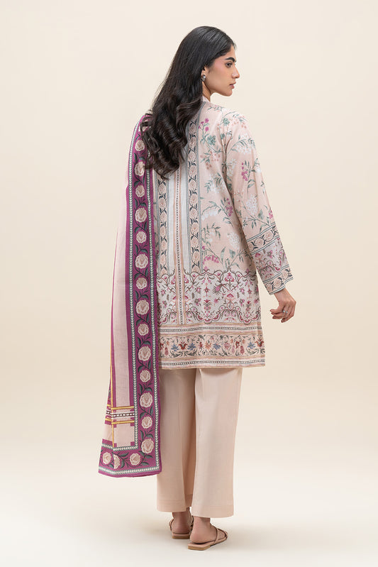 3 PIECE PRINTED LAWN SUIT-IVORY FERN (UNSTITCHED)