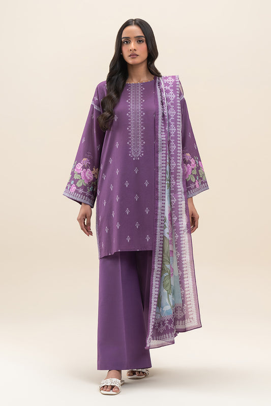 3 PIECE PRINTED LAWN SUIT-CARMIN ROSE (UNSTITCHED)