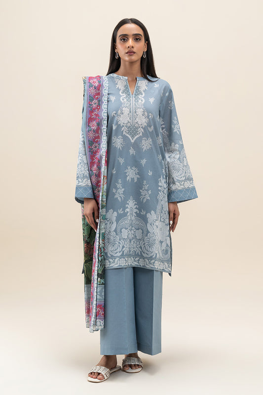 3 PIECE PRINTED LAWN SUIT-COBALT DREAM (UNSTITCHED)