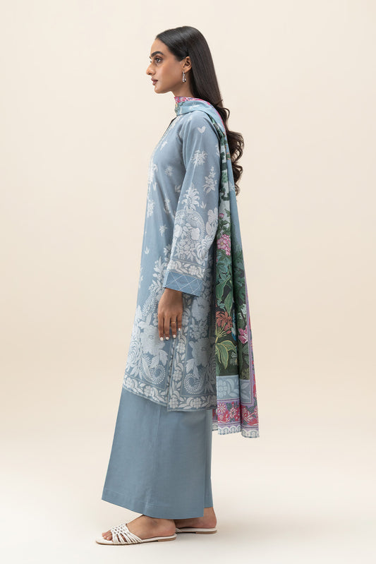 3 PIECE PRINTED LAWN SUIT-COBALT DREAM (UNSTITCHED)