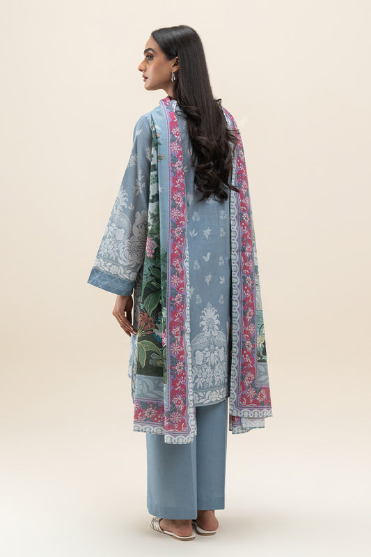 3 PIECE PRINTED LAWN SUIT-COBALT DREAM (UNSTITCHED)