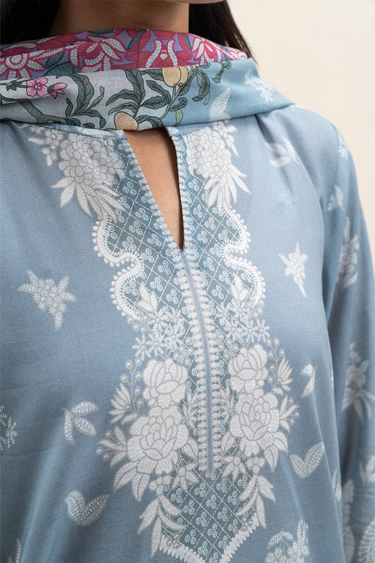 3 PIECE PRINTED LAWN SUIT-COBALT DREAM (UNSTITCHED)