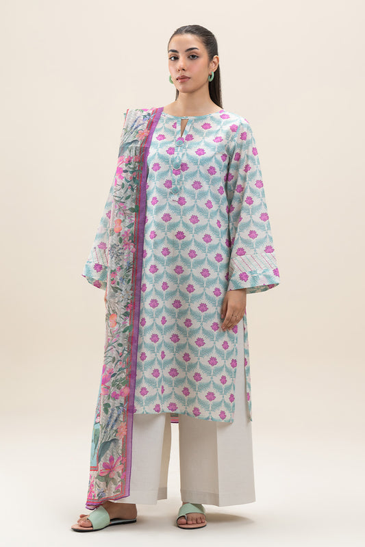 3 PIECE PRINTED LAWN SUIT-ARCTIC GLAM (UNSTITCHED)
