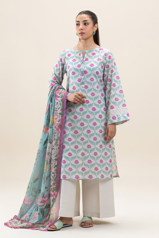 3 PIECE PRINTED LAWN SUIT-ARCTIC GLAM (UNSTITCHED)