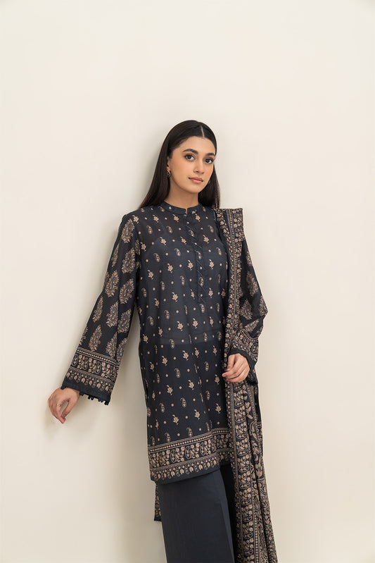 3 PIECE PRINTED LAWN SUIT-RAVEN DEW (UNSTITCHED)