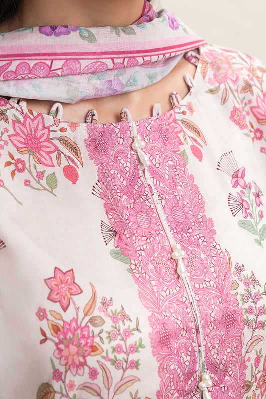 3 PIECE PRINTED LAWN SUIT-CARMINE ROSE (UNSTITCHED)
