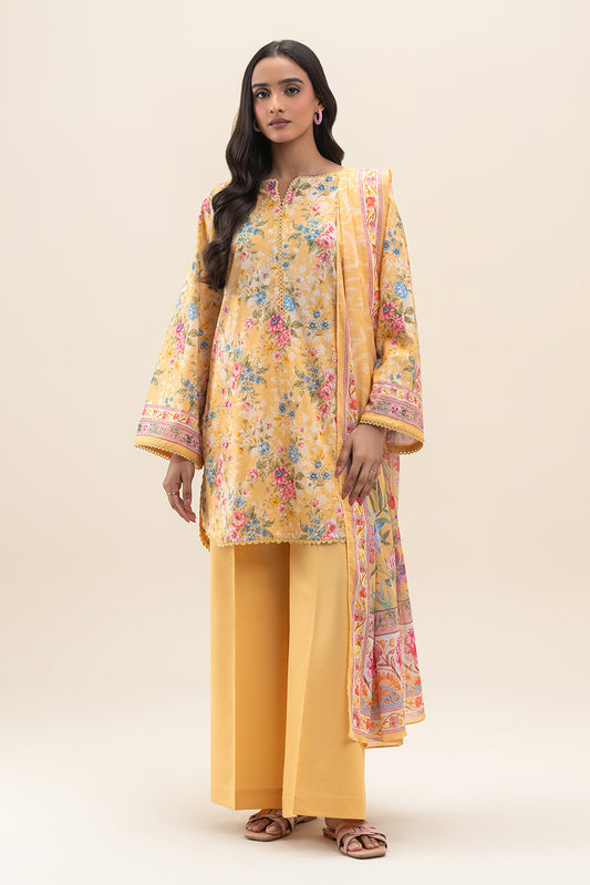 3 PIECE PRINTED LAWN SUIT-MUSTARD MIRAGE (UNSTITCHED)