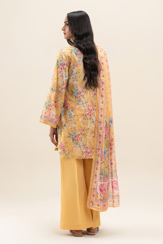 3 PIECE PRINTED LAWN SUIT-MUSTARD MIRAGE (UNSTITCHED)