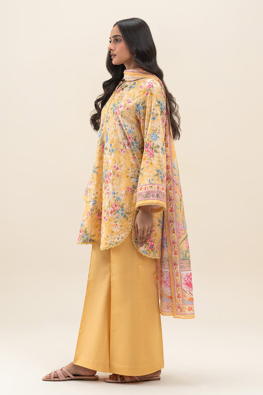 3 PIECE PRINTED LAWN SUIT-MUSTARD MIRAGE (UNSTITCHED)