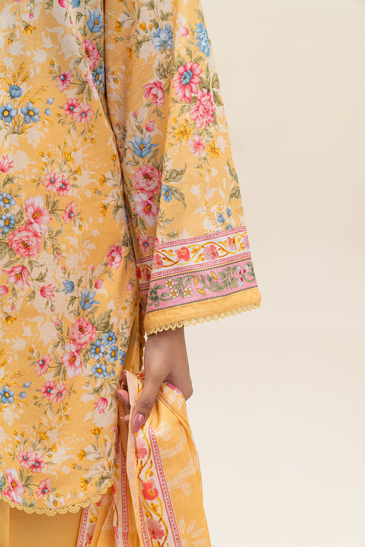 3 PIECE PRINTED LAWN SUIT-MUSTARD MIRAGE (UNSTITCHED)