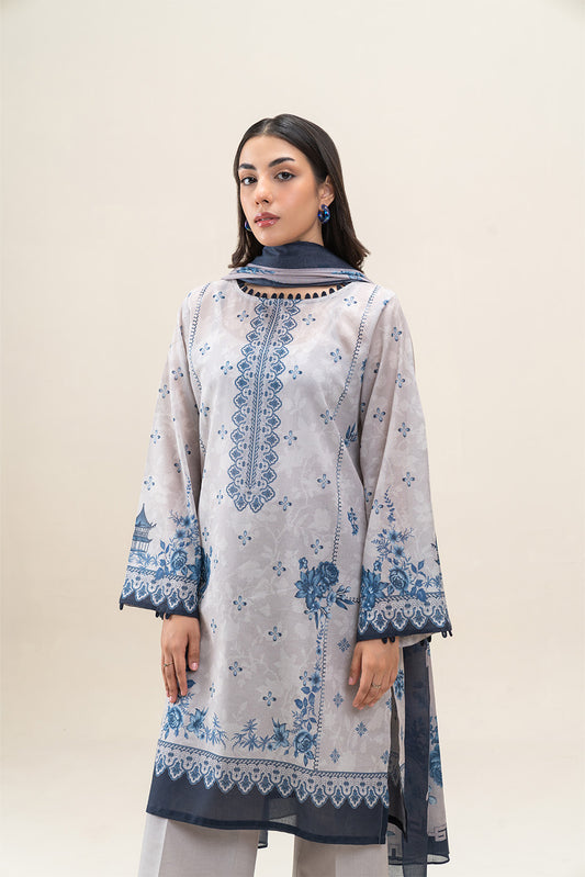 3 PIECE PRINTED LAWN SUIT-AEGAN ASH (UNSTITCHED)