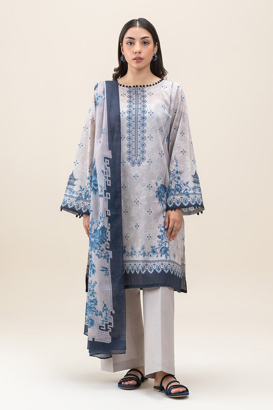3 PIECE PRINTED LAWN SUIT-AEGAN ASH (UNSTITCHED)
