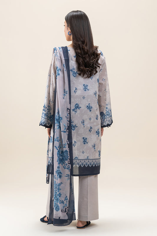 3 PIECE PRINTED LAWN SUIT-AEGAN ASH (UNSTITCHED)