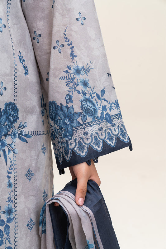 3 PIECE PRINTED LAWN SUIT-AEGAN ASH (UNSTITCHED)
