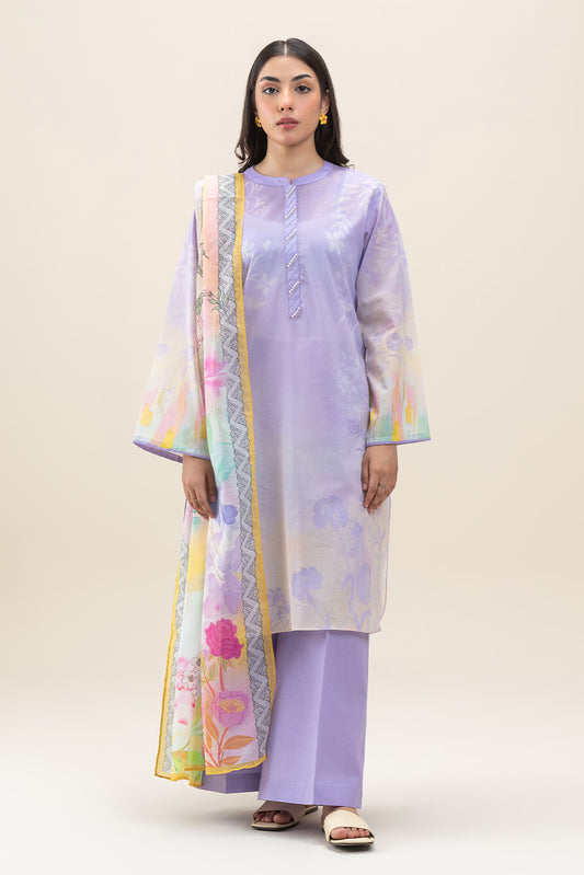3 PIECE PRINTED LAWN SUIT-HEATHER HUES (UNSTITCHED)