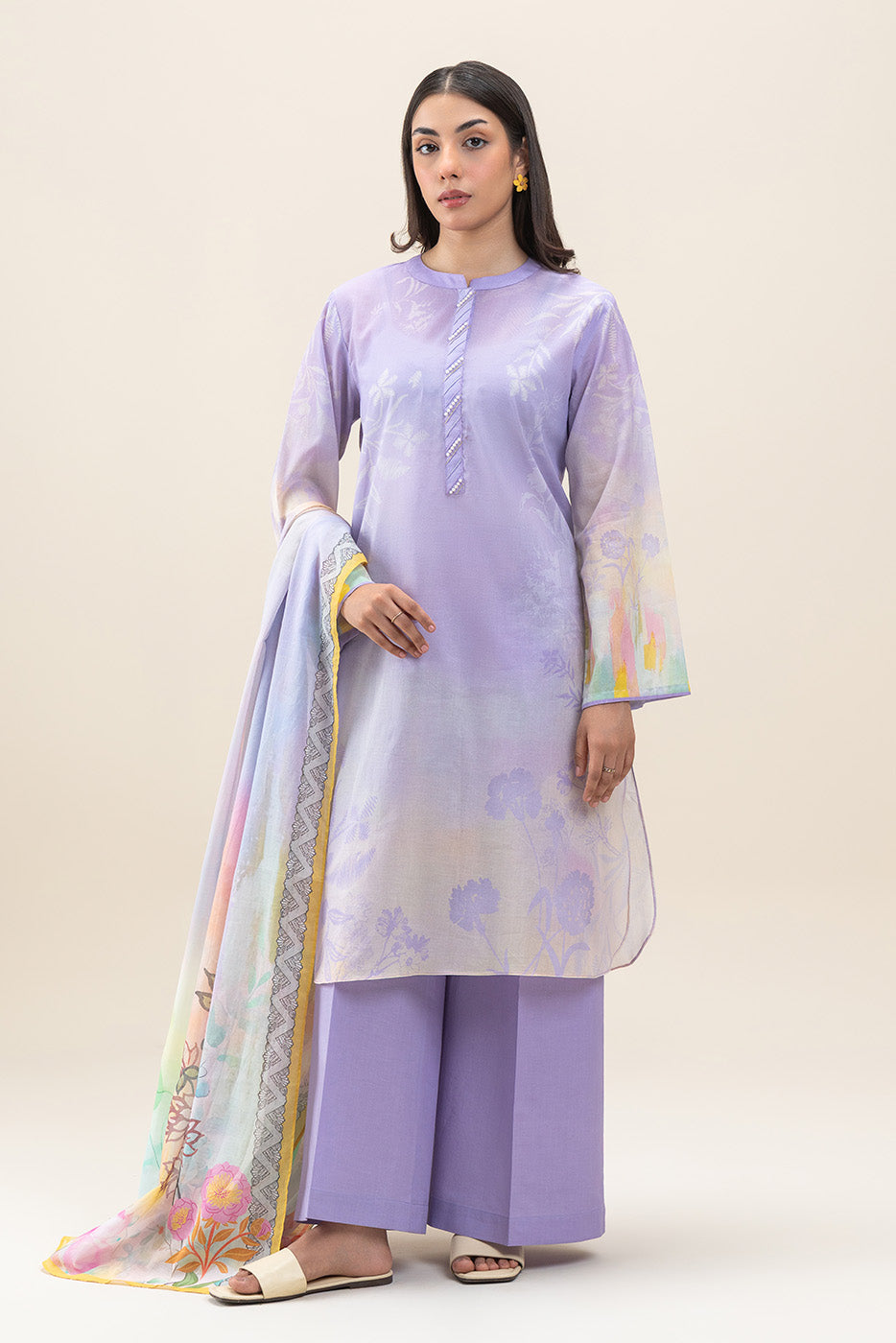 3 PIECE PRINTED LAWN SUIT-HEATHER HUES (UNSTITCHED)