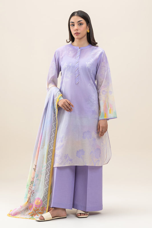 3 PIECE PRINTED LAWN SUIT-HEATHER HUES (UNSTITCHED)