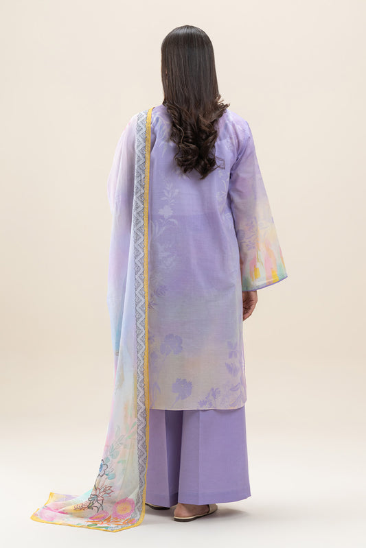 3 PIECE PRINTED LAWN SUIT-HEATHER HUES (UNSTITCHED)