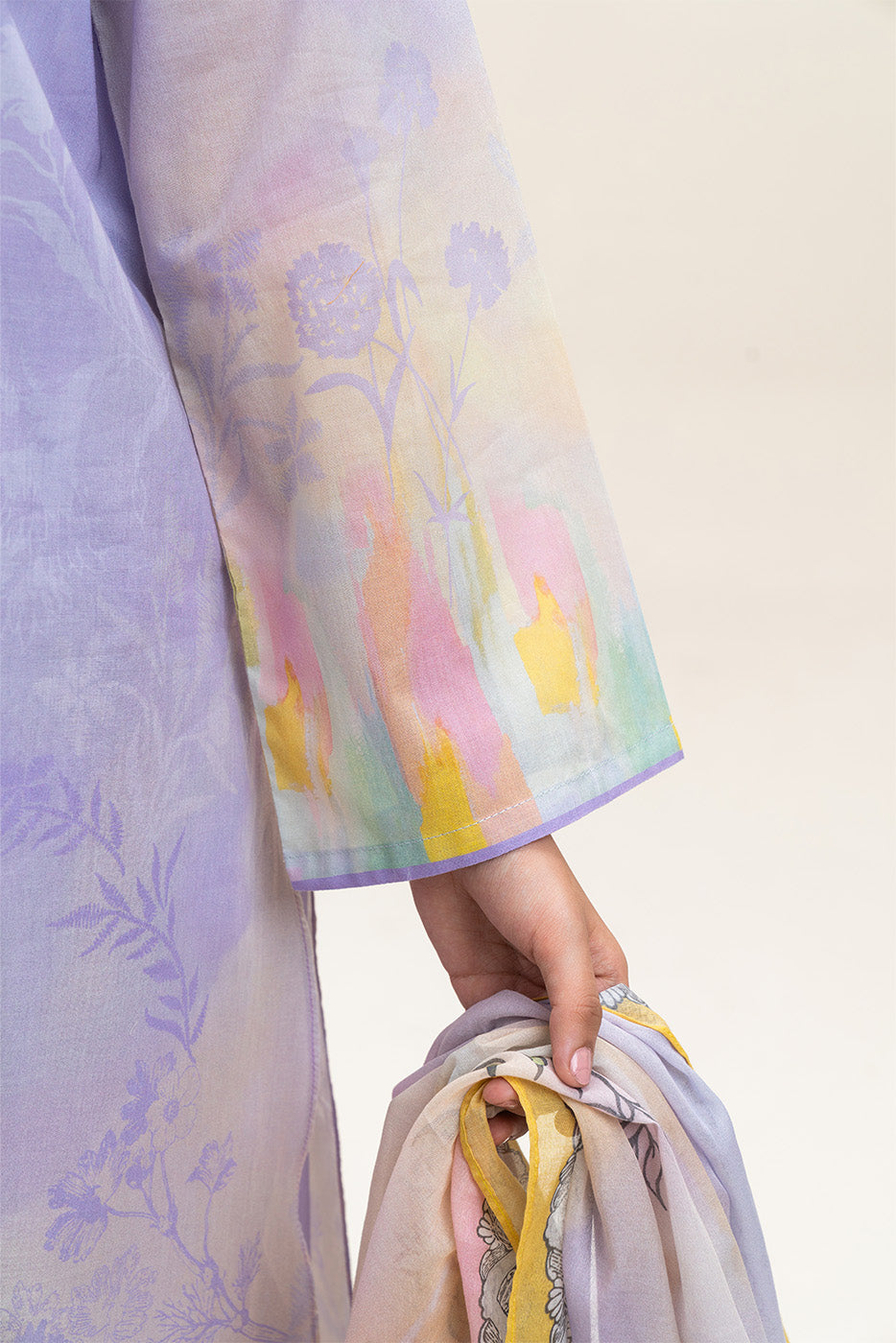 3 PIECE PRINTED LAWN SUIT-HEATHER HUES (UNSTITCHED)