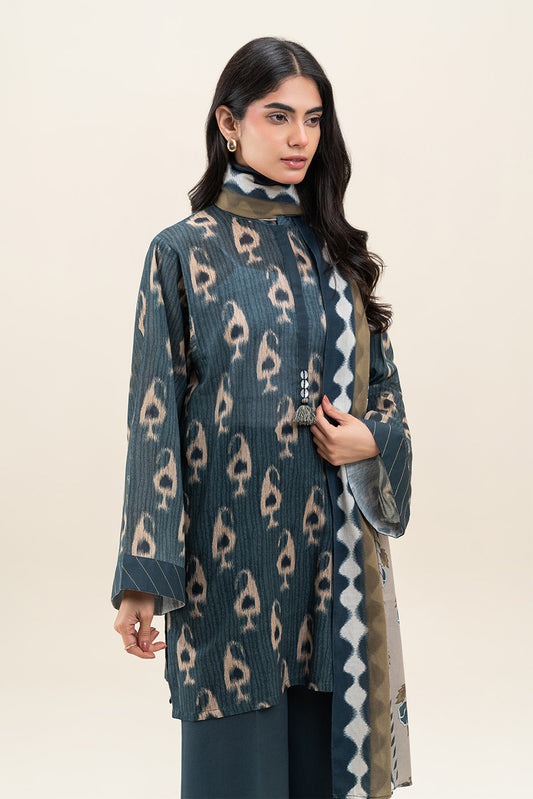 3 PIECE PRINTED LAWN SUIT-IKAT SPRUCE (UNSTITCHED)