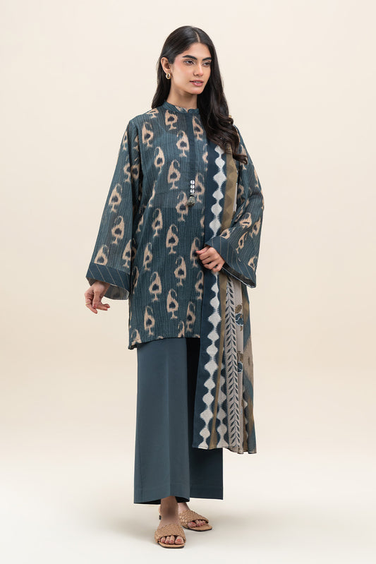 3 PIECE PRINTED LAWN SUIT-IKAT SPRUCE (UNSTITCHED)