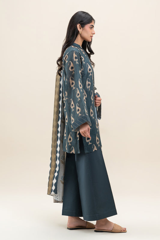 3 PIECE PRINTED LAWN SUIT-IKAT SPRUCE (UNSTITCHED)