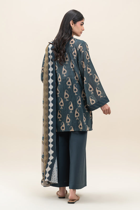 3 PIECE PRINTED LAWN SUIT-IKAT SPRUCE (UNSTITCHED)