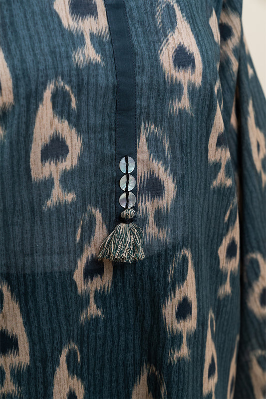 3 PIECE PRINTED LAWN SUIT-IKAT SPRUCE (UNSTITCHED)