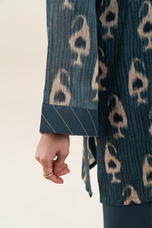 3 PIECE PRINTED LAWN SUIT-IKAT SPRUCE (UNSTITCHED)