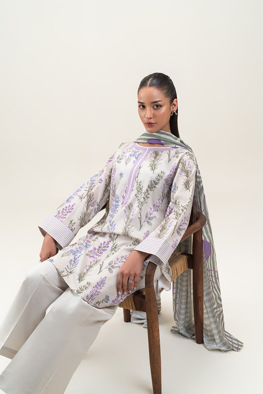 3 PIECE PRINTED LAWN SUIT-DECO GARDEN (UNSTITCHED)