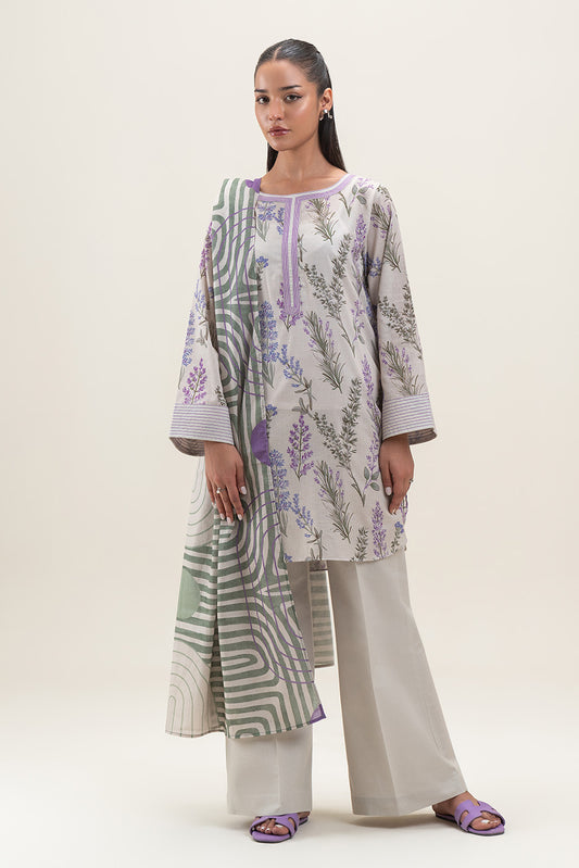 3 PIECE PRINTED LAWN SUIT-DECO GARDEN (UNSTITCHED)