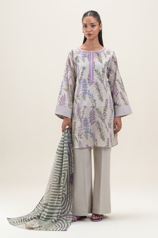 3 PIECE PRINTED LAWN SUIT-DECO GARDEN (UNSTITCHED)
