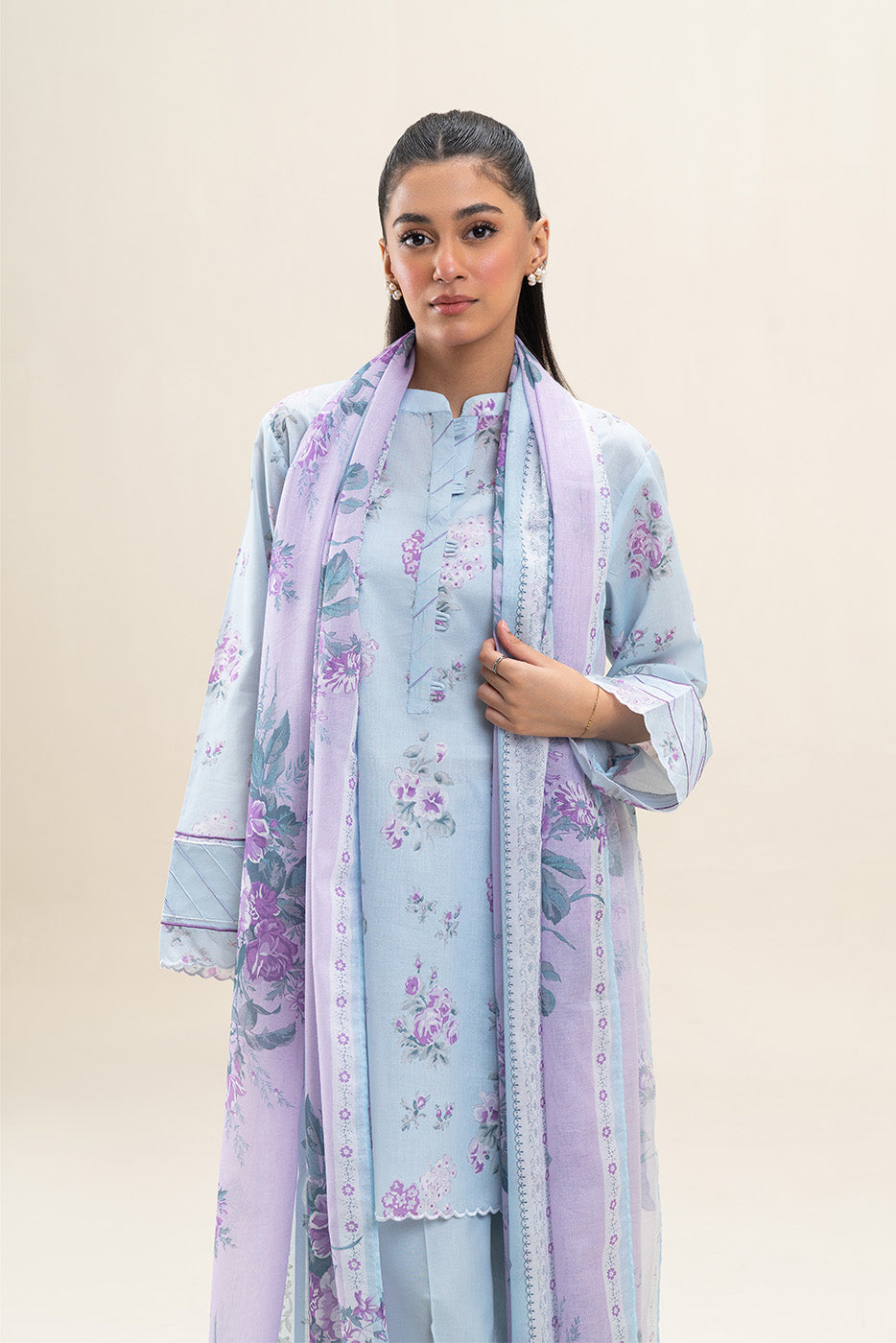 2 PIECE PRINTED LAWN SUIT-SKY BLOOM (UNSTITCHED)
