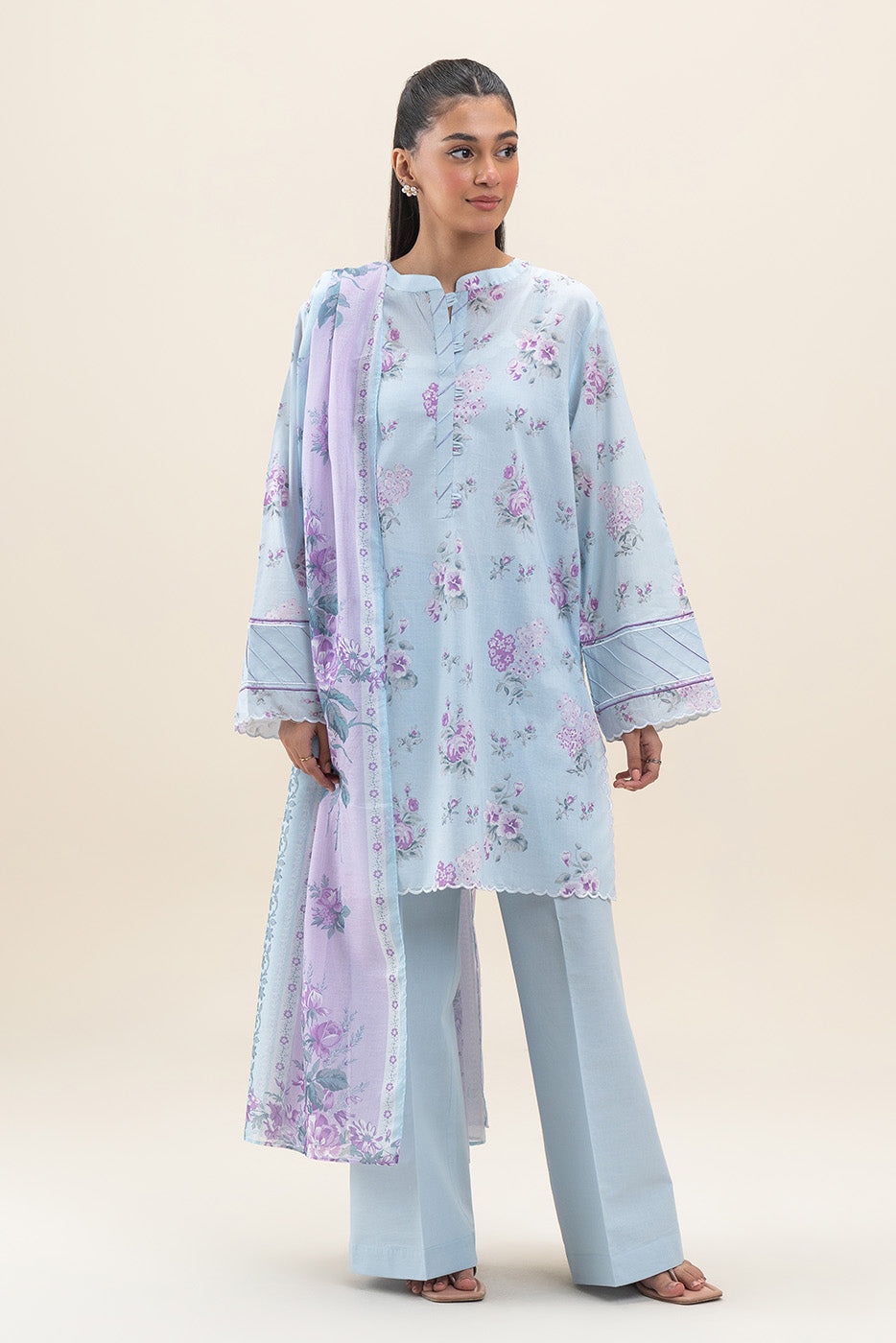2 PIECE PRINTED LAWN SUIT-SKY BLOOM (UNSTITCHED)