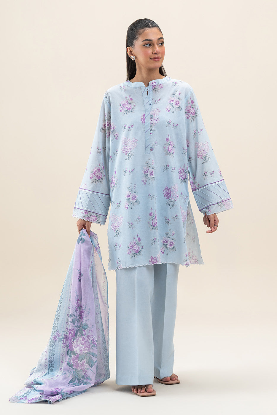 2 PIECE PRINTED LAWN SUIT-SKY BLOOM (UNSTITCHED)