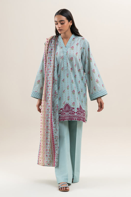 3 PIECE EMBROIDERED LAWN SUIT-PALE TURQOISE (UNSTITCHED)