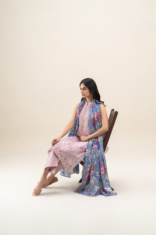3 PIECE EMBROIDERED LAWN SUIT-SOFT ROUGE (UNSTITCHED)