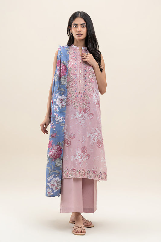 3 PIECE EMBROIDERED LAWN SUIT-SOFT ROUGE (UNSTITCHED)