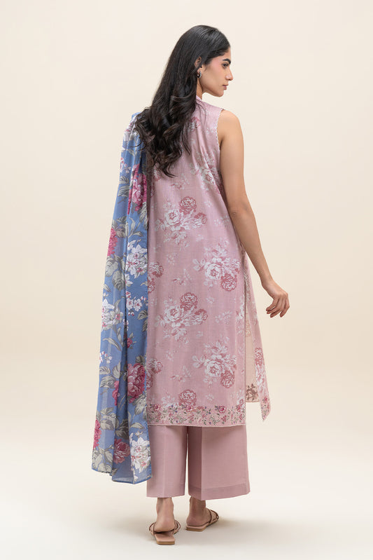 3 PIECE EMBROIDERED LAWN SUIT-SOFT ROUGE (UNSTITCHED)