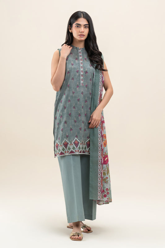 3 PIECE EMBROIDERED LAWN SUIT-SAGE BLOOM (UNSTITCHED)