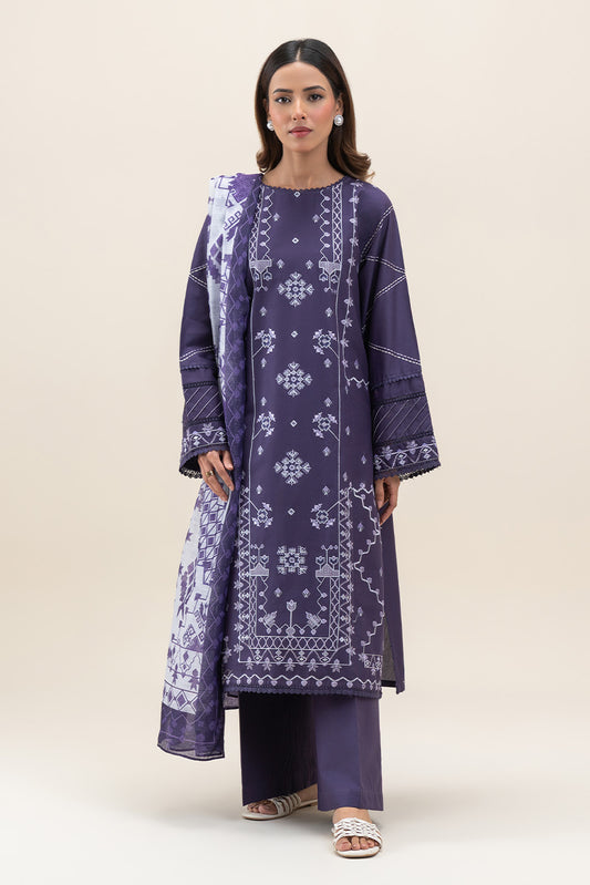 3 PIECE EMBROIDERED LAWN SUIT-DEEP INDIGO (UNSTITCHED)