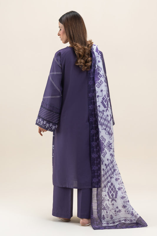 3 PIECE EMBROIDERED LAWN SUIT-DEEP INDIGO (UNSTITCHED)