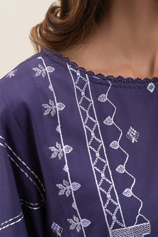 3 PIECE EMBROIDERED LAWN SUIT-DEEP INDIGO (UNSTITCHED)
