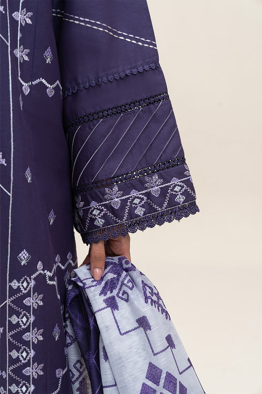 3 PIECE EMBROIDERED LAWN SUIT-DEEP INDIGO (UNSTITCHED)