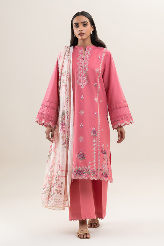 3 PIECE EMBROIDERED LAWN SUIT-VINTAGE ROUGE (UNSTITCHED)
