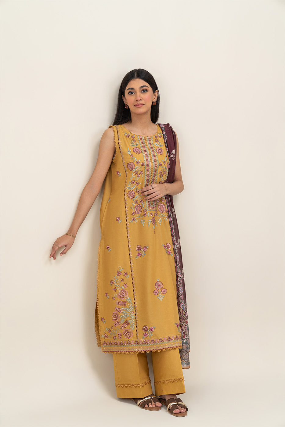 3 PIECE EMBROIDERED LAWN SUIT-CANARY GLAM (UNSTITCHED)