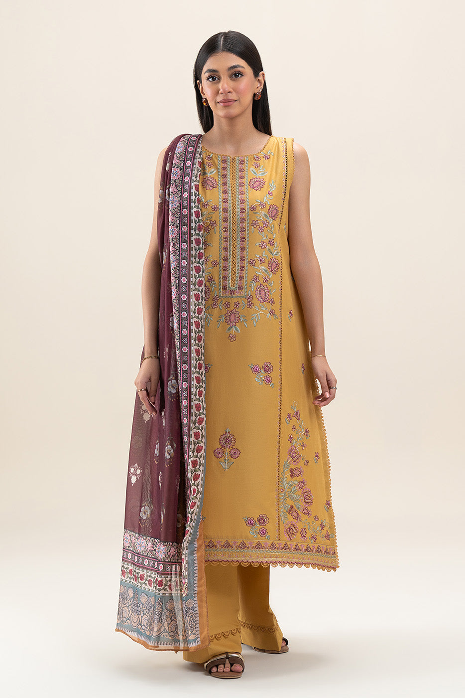 3 PIECE EMBROIDERED LAWN SUIT-CANARY GLAM (UNSTITCHED)