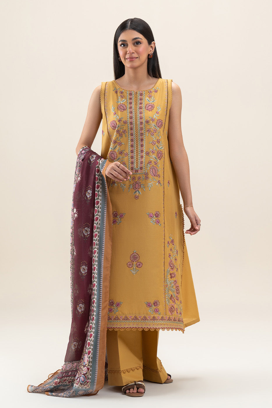 3 PIECE EMBROIDERED LAWN SUIT-CANARY GLAM (UNSTITCHED)