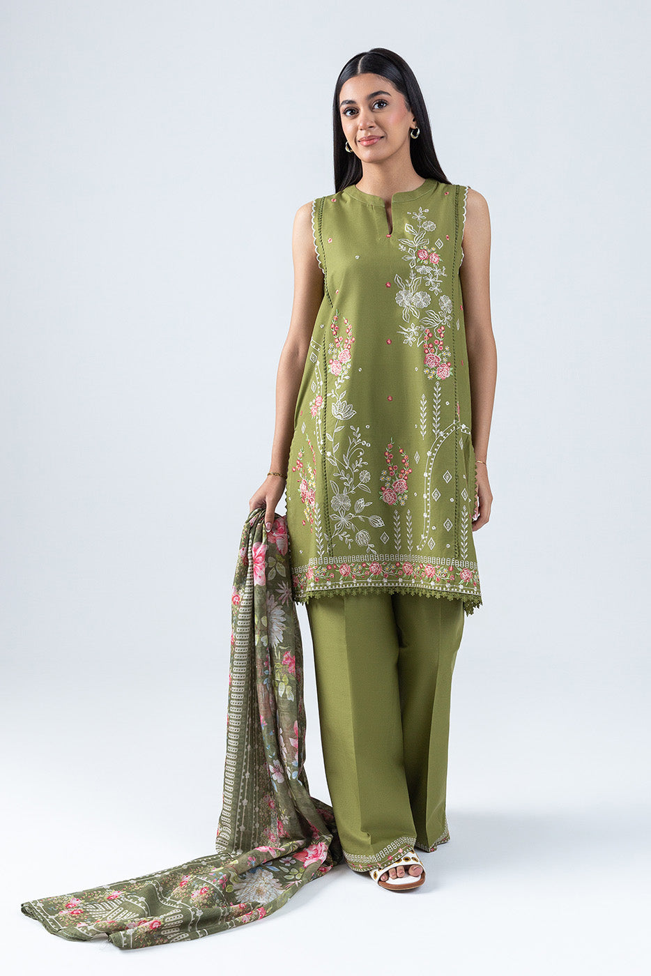 3 PIECE EMBROIDERED LAWN SUIT-OLIVE BLOOM (UNSTITCHED)
