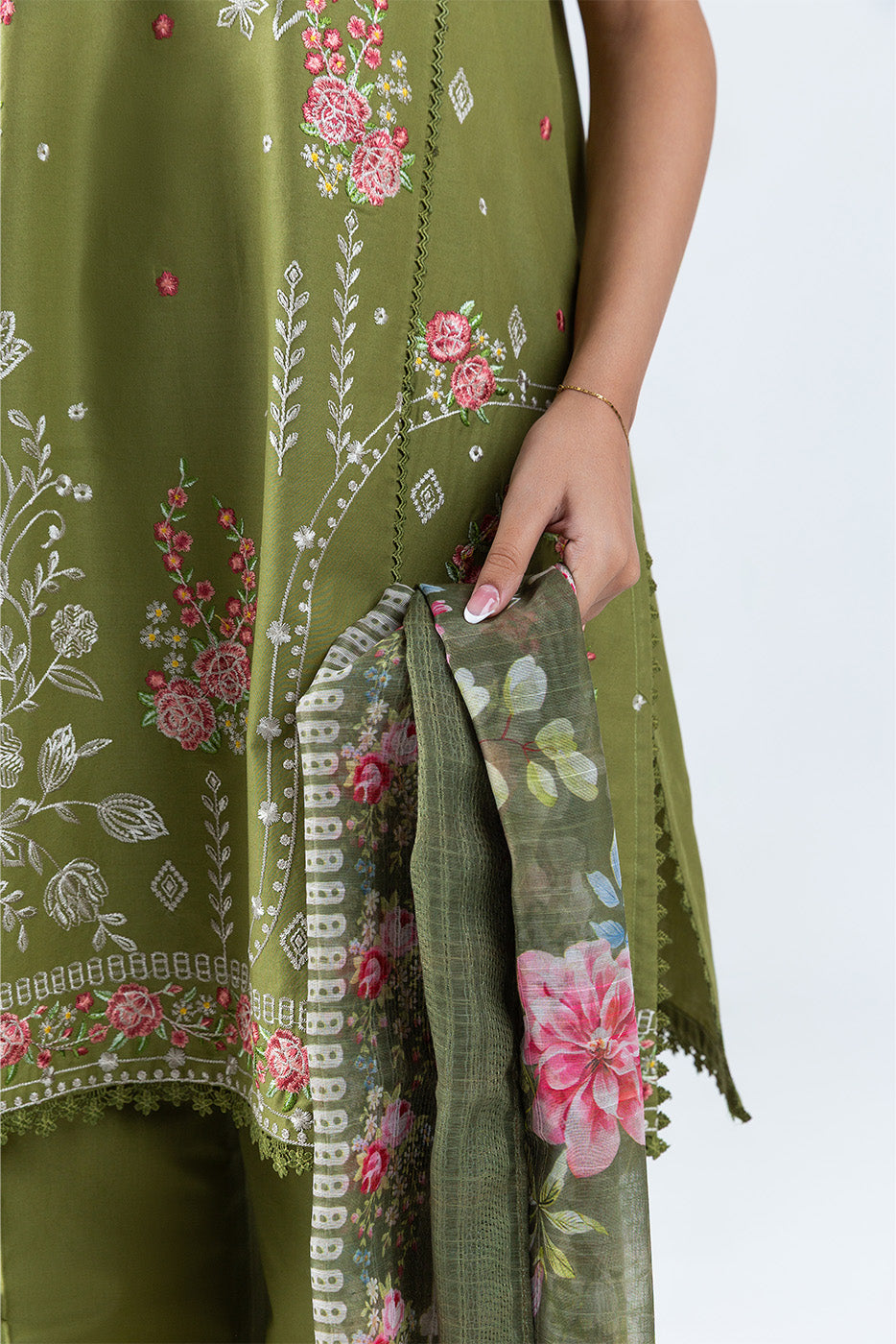 3 PIECE EMBROIDERED LAWN SUIT-OLIVE BLOOM (UNSTITCHED)